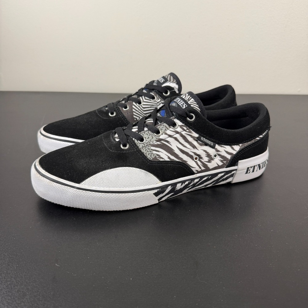 Etnies Factor Sports Skate Shoes Unisex M 9.5/ W 11 Black Animal Print Casual